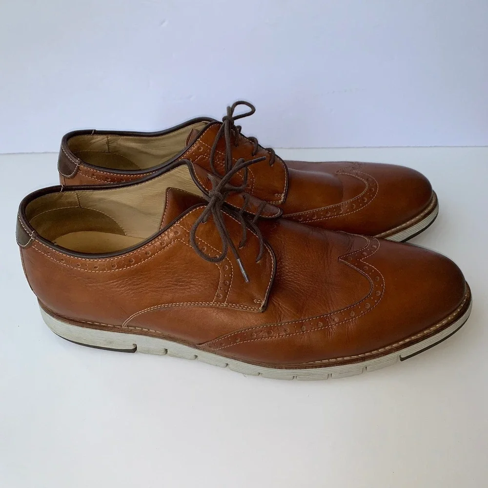 J&M Wingtip Oxford Dress Shoes Leather Comfort Brown Size 13M Johnston & Murphay